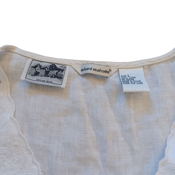 Richard Malcom Irish Linen Cap Sleeve Embellished V Neck Top Large - Picture 2 of 8